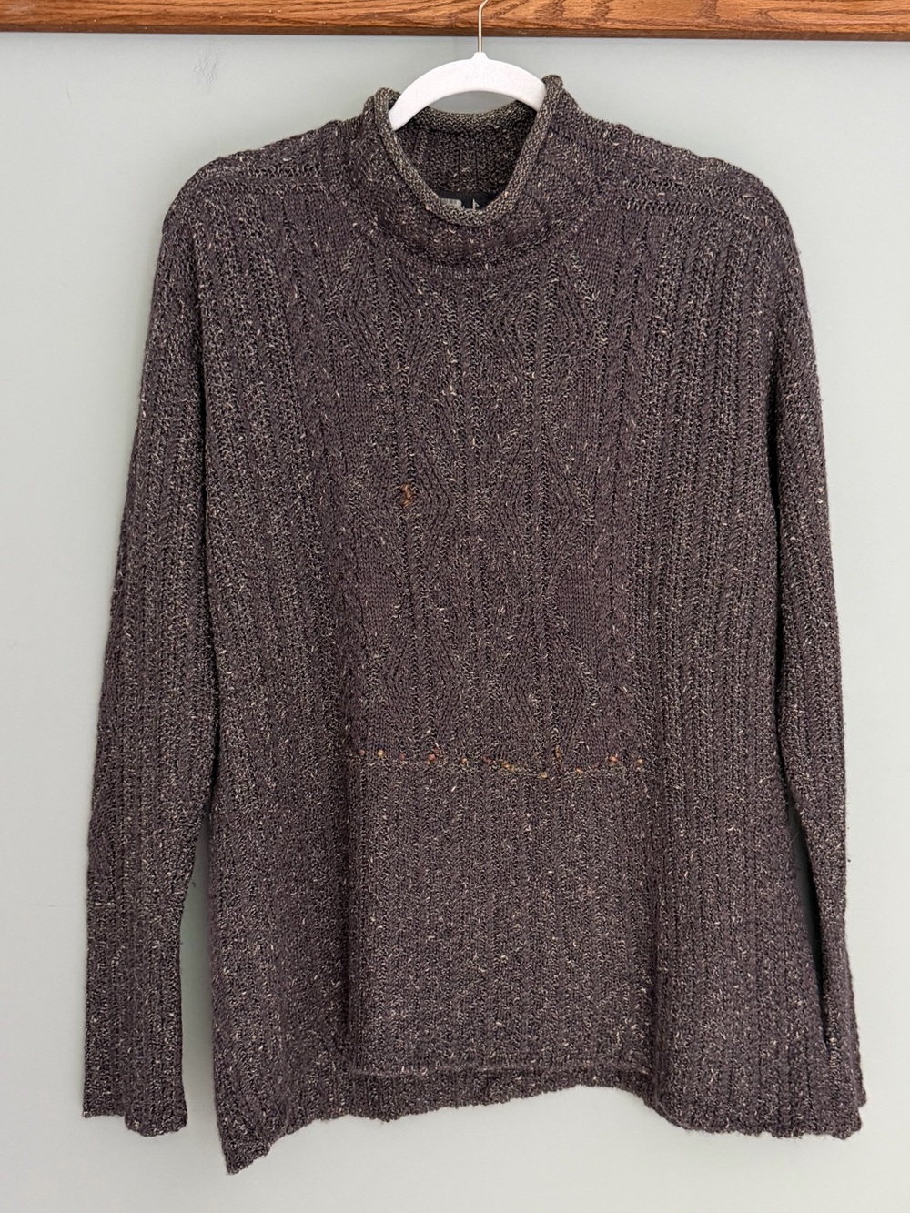 Peruvian Connection Ireland Made Alpaca Wool Silk Speck Green Mock Neck Sweater